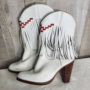 Zodiac White & Red Fringe Western Cowboy Boots. Ladies 6.5